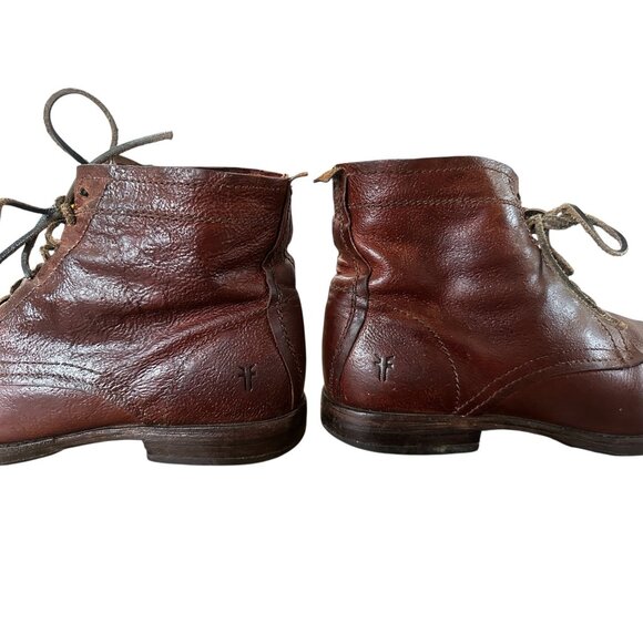 FRYE Leather Combat Boots Men 8.5 Brown Lace Up Distressed Office Vibram Outsole - Picture 13 of 16